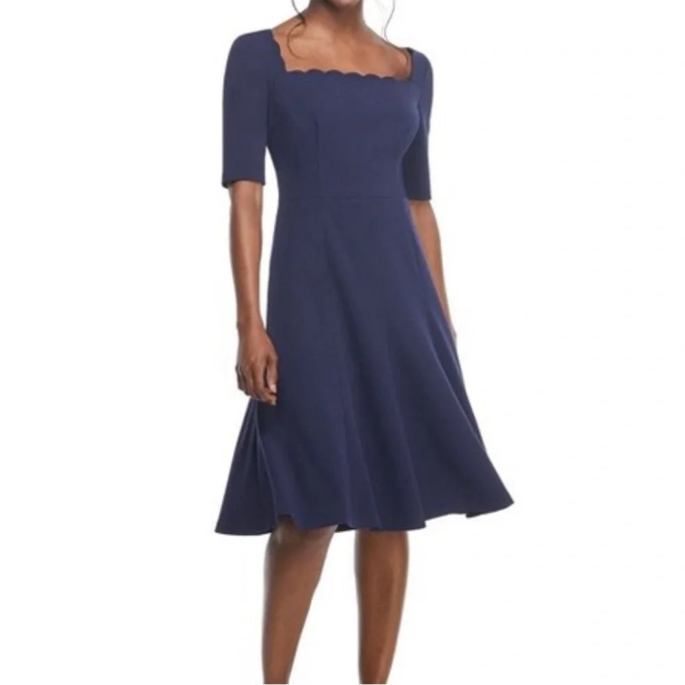 Gal meets glam Maria scalloped navy dress sz 16. (86) - Picture 1 of 5